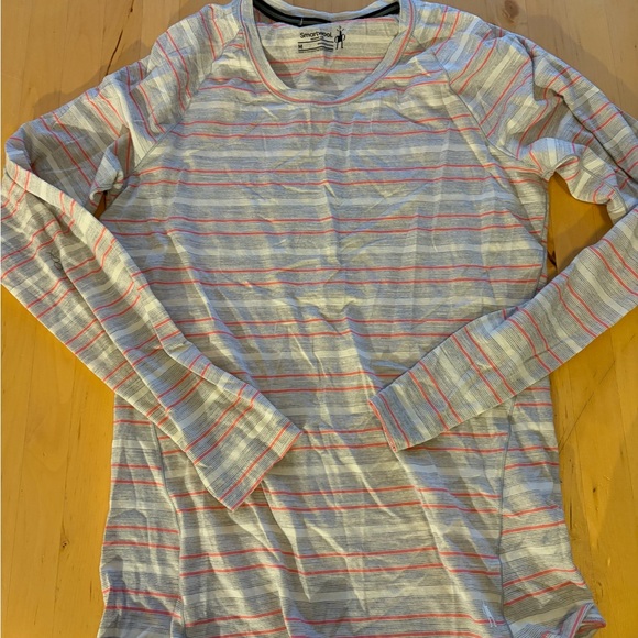 Smartwool Merino Wool Top with Pink and Gray Stripes - Picture 1 of 2